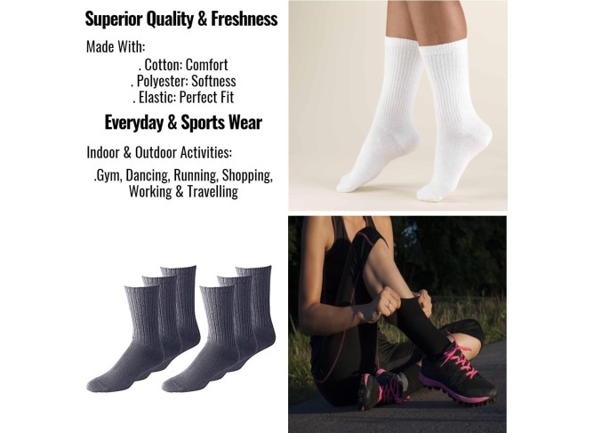 Men Crew Socks Shoe Size 10 to 13 in Black and White
