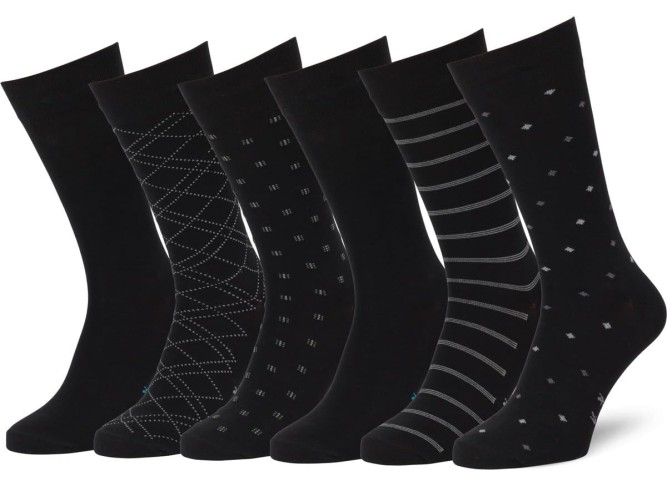 Mens Dress Socks 6 Pair Combed Cotton Classic Patterns No Seam Comfort