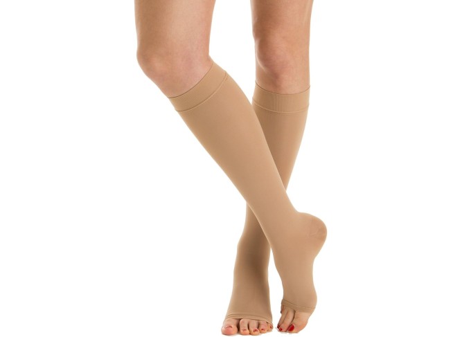 Cotton open-toe medical compression knee high socks (15-20 mmHg)