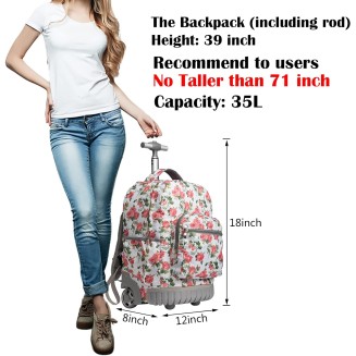 18 inches Wheeled Rolling Backpack Multi-Compartment College Books Laptop Bag Business Trip Carry-on