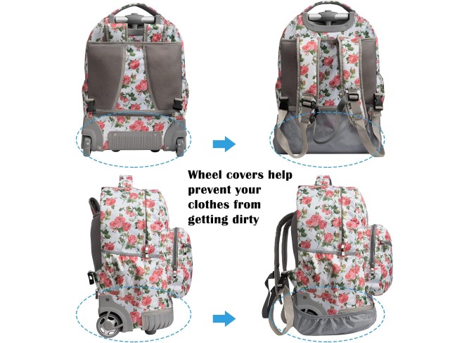 18 inches Wheeled Rolling Backpack Multi-Compartment College Books Laptop Bag Business Trip Carry-on