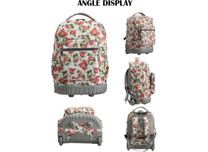 18 inches Wheeled Rolling Backpack Multi-Compartment College Books Laptop Bag Business Trip Carry-on