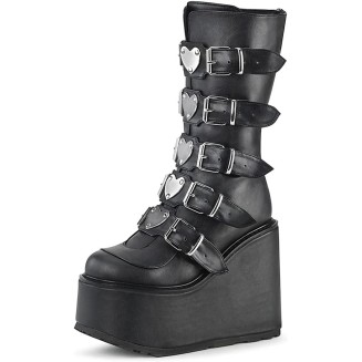 Mid Heel Chunky Platform Ankle Boots Non-Slip Side Zip Combat Boots Booties