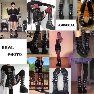 Mid Heel Chunky Platform Ankle Boots Non-Slip Side Zip Combat Boots Booties