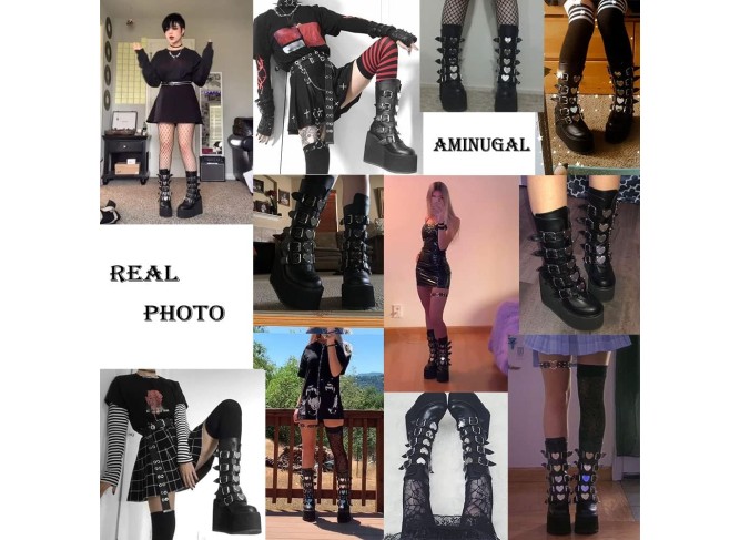 Mid Heel Chunky Platform Ankle Boots Non-Slip Side Zip Combat Boots Booties