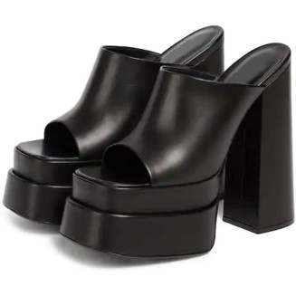 Womens Chunky High Heel Sandals Double Platform Slip On Slippers Open Square Toe Comfortable Summer Sandal