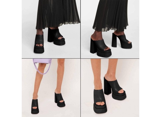 Womens Chunky High Heel Sandals Double Platform Slip On Slippers Open Square Toe Comfortable Summer Sandal