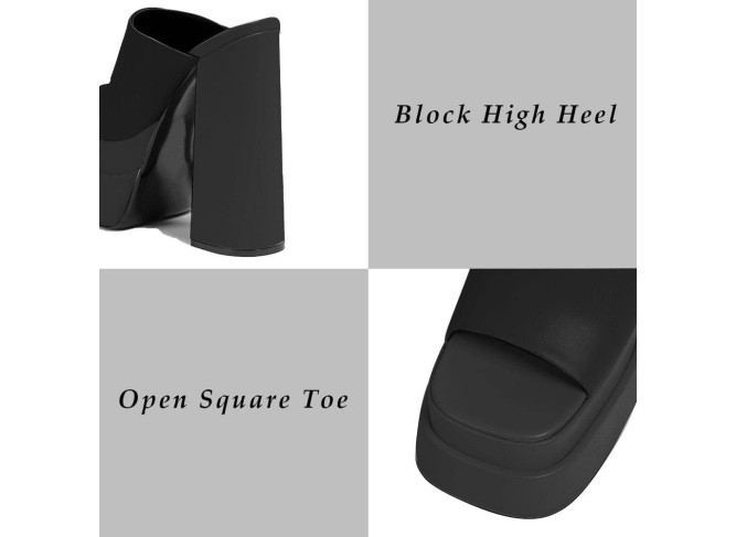 Womens Chunky High Heel Sandals Double Platform Slip On Slippers Open Square Toe Comfortable Summer Sandal
