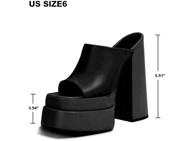 Womens Chunky High Heel Sandals Double Platform Slip On Slippers Open Square Toe Comfortable Summer Sandal