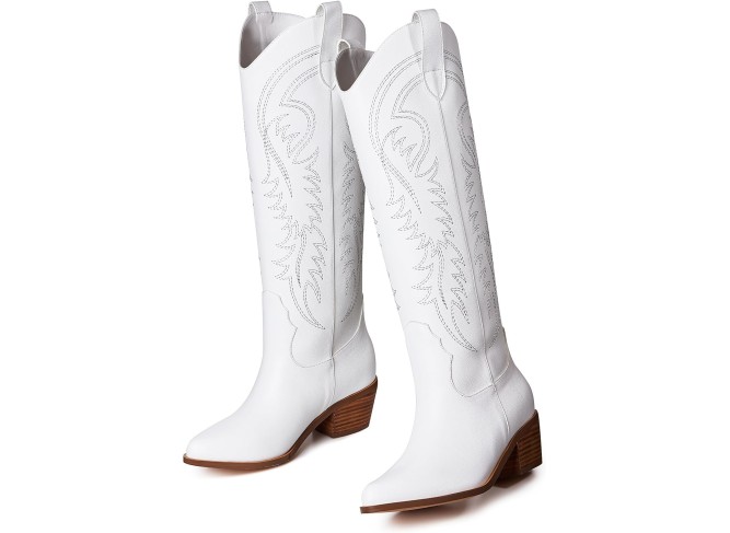 Cowboy Boots For Women Wide Calf Pull On Knee High Cowgirl Boots Women Chunky Heel