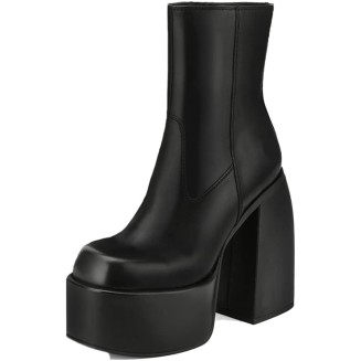 Womens Chunky Heel Ankle Boots Platform Block High Heel Round Toe Zipper Punk Combat Motorcycle Boots Bootoes