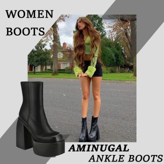 Womens Chunky Heel Ankle Boots Platform Block High Heel Round Toe Zipper Punk Combat Motorcycle Boots Bootoes
