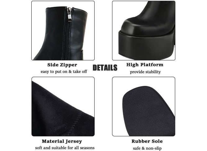 Womens Chunky Heel Ankle Boots Platform Block High Heel Round Toe Zipper Punk Combat Motorcycle Boots Bootoes