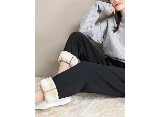Women's Warm Sherpa Lined Athletic Sweatpants Jogger Fleece Pants