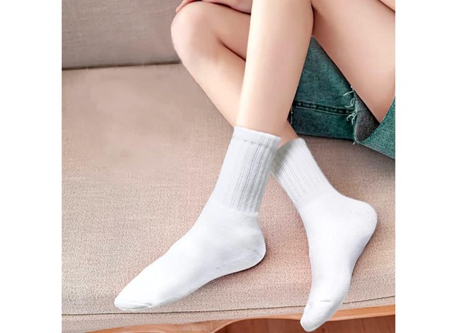 Womens Long Crew Socks - Cotton Cushioned Hiking Socks