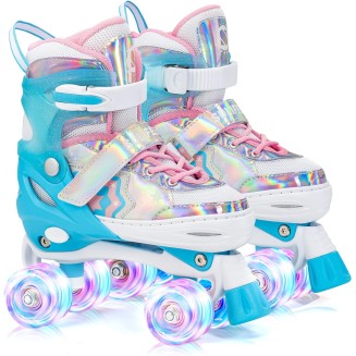 Rainbow Unicorn 4 Size Adjustable Light up Roller Skates