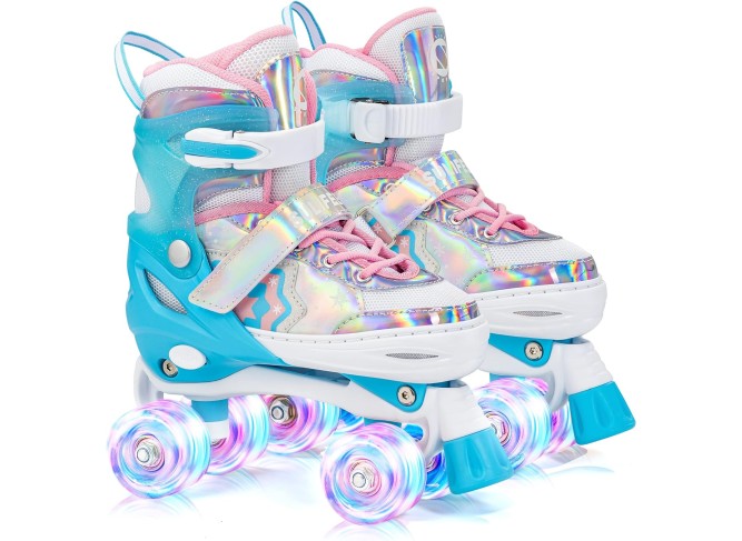 Rainbow Unicorn 4 Size Adjustable Light up Roller Skates