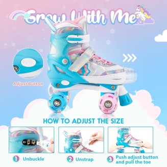 Rainbow Unicorn 4 Size Adjustable Light up Roller Skates