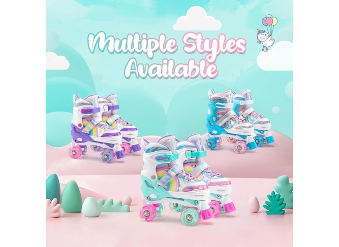 Rainbow Unicorn 4 Size Adjustable Light up Roller Skates