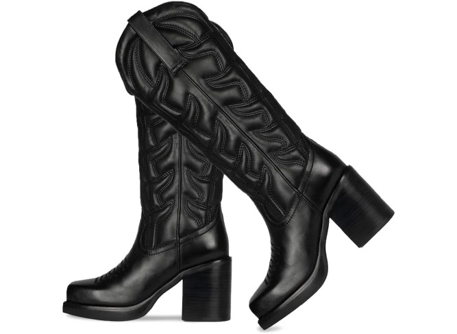 Western Cowgirl Boots Chunky Heel Square Toe Pull On Fashion Knee High Boots Cowboy Boots Combat Boots