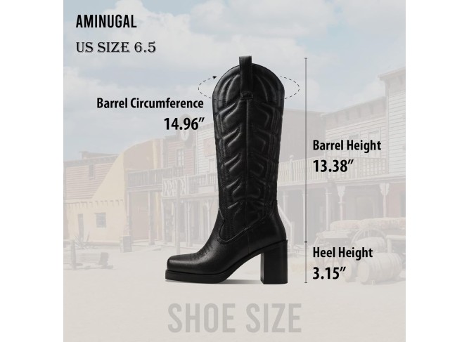 Western Cowgirl Boots Chunky Heel Square Toe Pull On Fashion Knee High Boots Cowboy Boots Combat Boots