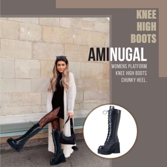 Womens Plaform Knee High Boots Chunky Heel Round Toe Zipper Block Heel Fashion Motorcycle Punk Gorh Boots Work Combat Boots