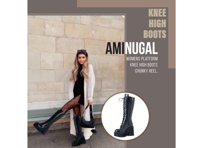 Womens Plaform Knee High Boots Chunky Heel Round Toe Zipper Block Heel Fashion Motorcycle Punk Gorh Boots Work Combat Boots