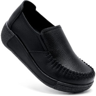 Women's Slip On Loafer Leather Comfort Casual Platform Shoes