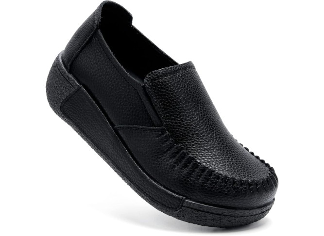 Women's Slip On Loafer Leather Comfort Casual Platform Shoes