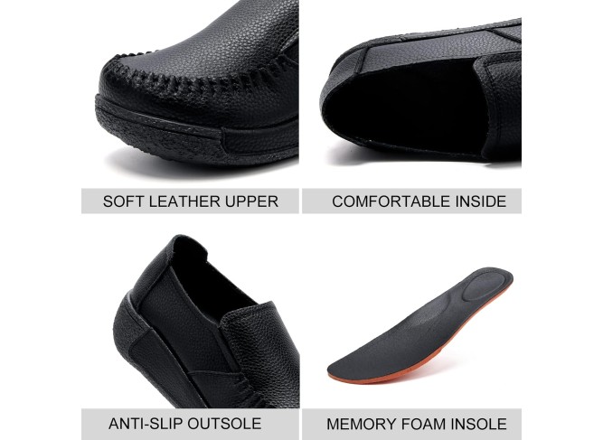 Women's Slip On Loafer Leather Comfort Casual Platform Shoes
