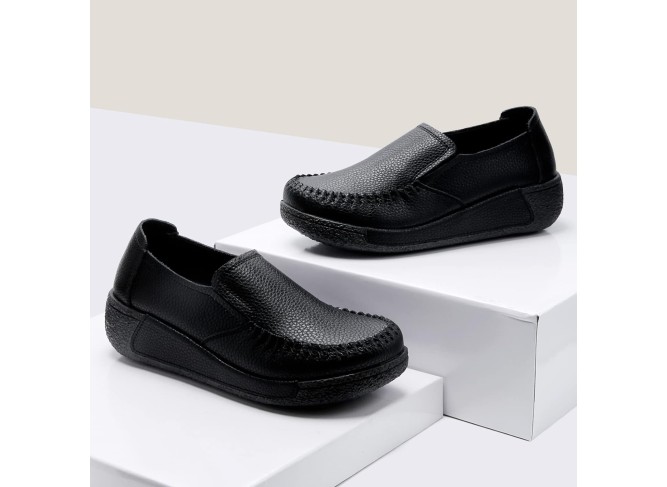 Women's Slip On Loafer Leather Comfort Casual Platform Shoes