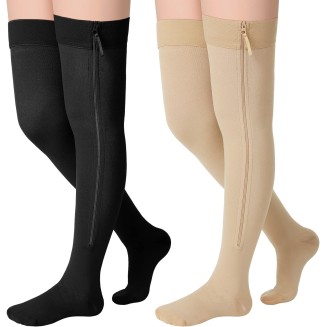 2 Pairs Zipper Compression Socks Thigh High 20-30 mmHg Compression Socks