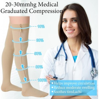 2 Pairs Zipper Compression Socks Thigh High 20-30 mmHg Compression Socks