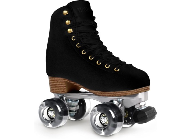Genuine Suede Roller Skates with Height Adjustable Rubber Stoppers Retro Quad Roller Skates