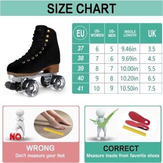 Genuine Suede Roller Skates with Height Adjustable Rubber Stoppers Retro Quad Roller Skates