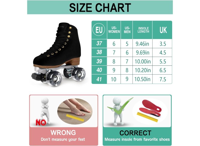 Genuine Suede Roller Skates with Height Adjustable Rubber Stoppers Retro Quad Roller Skates
