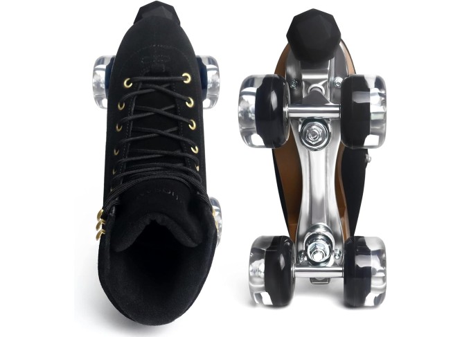 Genuine Suede Roller Skates with Height Adjustable Rubber Stoppers Retro Quad Roller Skates