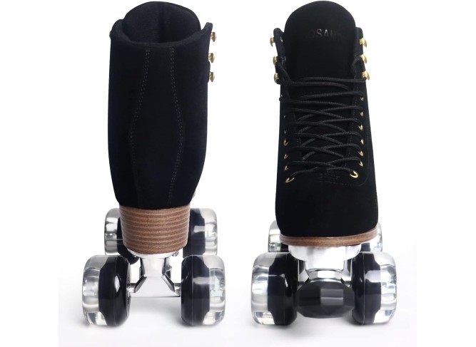 Genuine Suede Roller Skates with Height Adjustable Rubber Stoppers Retro Quad Roller Skates