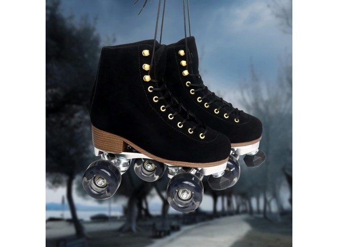 Genuine Suede Roller Skates with Height Adjustable Rubber Stoppers Retro Quad Roller Skates