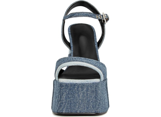 Platform Heels for Women Denim Chunky High Heel Sandals Peep Open Toe Ankle Buckle Strap Backless Heel