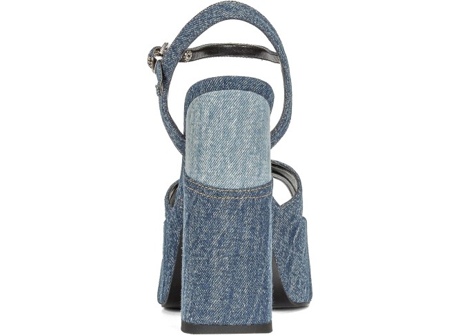 Platform Heels for Women Denim Chunky High Heel Sandals Peep Open Toe Ankle Buckle Strap Backless Heel