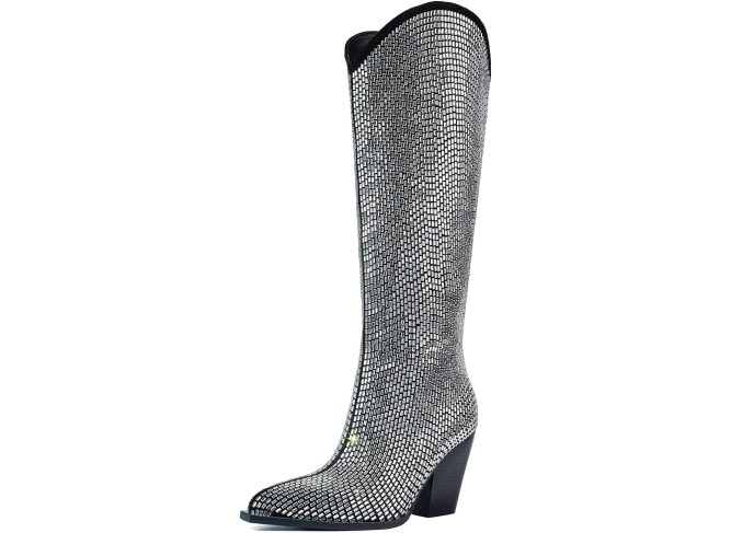 Cowboy Boots With Chunky Silver Heels Knee High Boots That Sparkle And Shine Womens Western Dance Parties And The Party