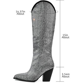 Cowboy Boots With Chunky Silver Heels Knee High Boots That Sparkle And Shine Womens Western Dance Parties And The Party