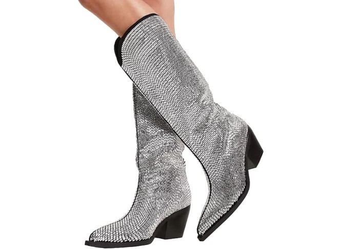 Cowboy Boots With Chunky Silver Heels Knee High Boots That Sparkle And Shine Womens Western Dance Parties And The Party