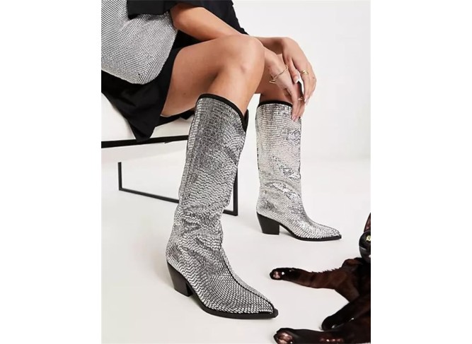 Cowboy Boots With Chunky Silver Heels Knee High Boots That Sparkle And Shine Womens Western Dance Parties And The Party