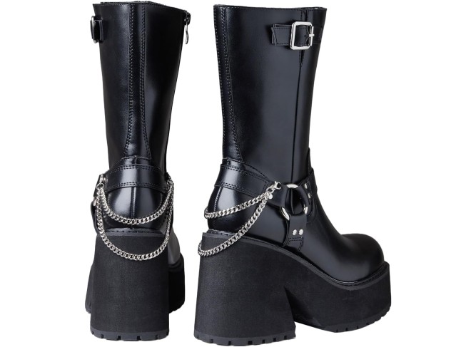 Women's Chunky Block Heel Mid Calf Boots Platform Round Toe Punk High Heels