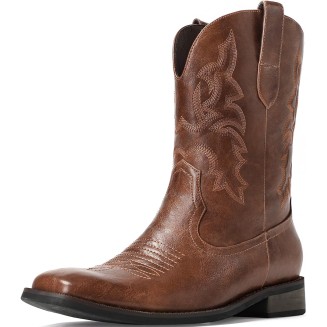 Cowboy Boots for Men - Men's Western Boots With Embroidered, Slip Resistant Square Toe Chunky Heel Ankle Boots