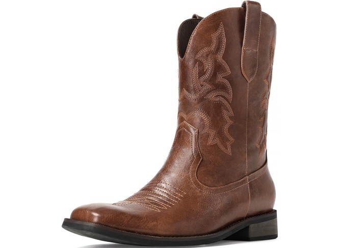 Cowboy Boots for Men - Men's Western Boots With Embroidered, Slip Resistant Square Toe Chunky Heel Ankle Boots