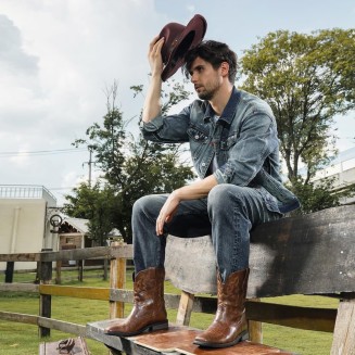 Cowboy Boots for Men - Men's Western Boots With Embroidered, Slip Resistant Square Toe Chunky Heel Ankle Boots