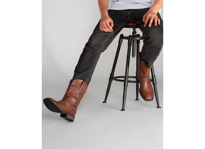 Cowboy Boots for Men - Men's Western Boots With Embroidered, Slip Resistant Square Toe Chunky Heel Ankle Boots